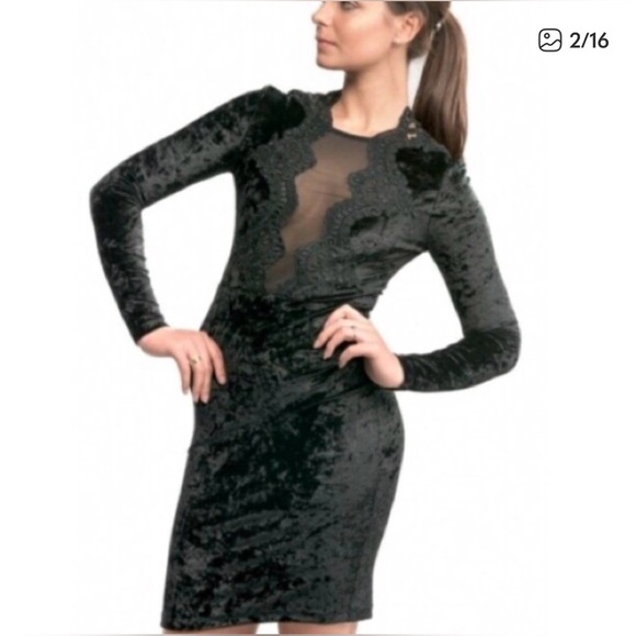 FCUK - Eddie Velvet Black Velvet Stunning Bodycon Dress - 2 - Picture 9 of 9